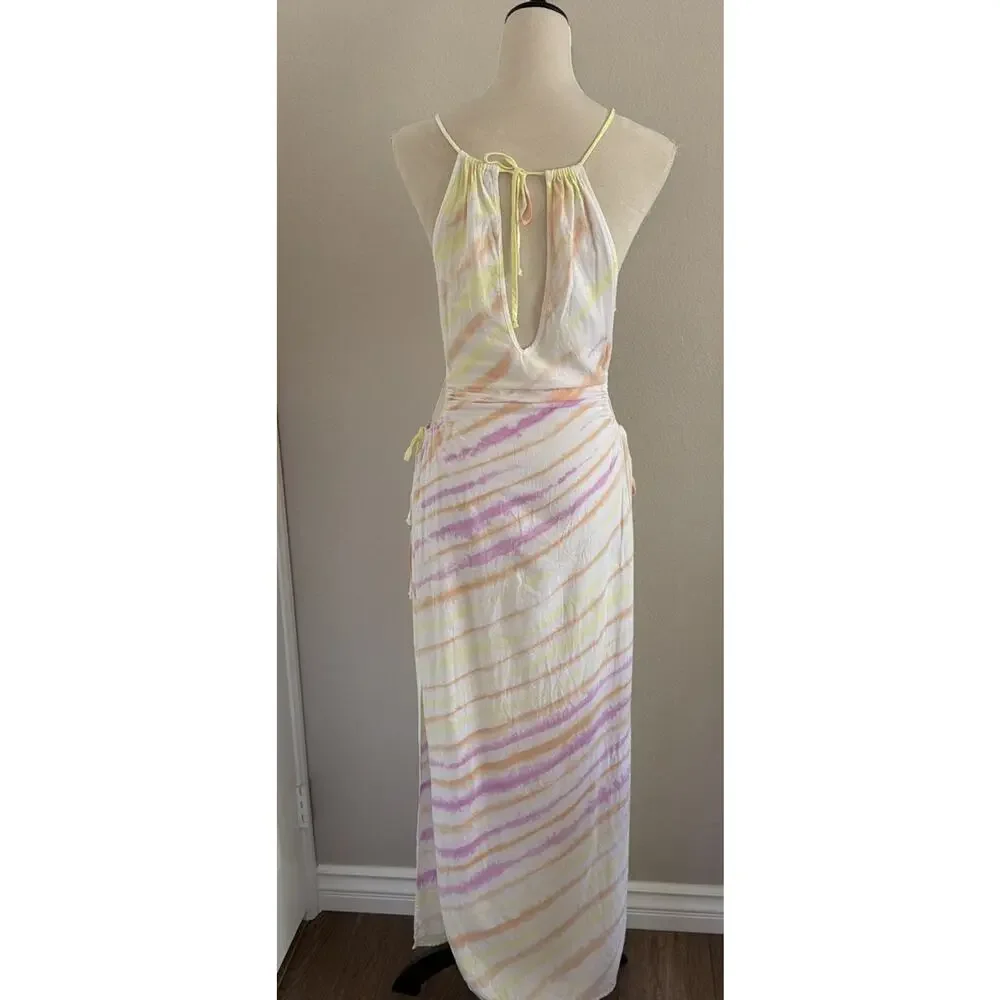 Young Fabulous & Broke Tie Dye Linen Blend Maxi Dress Size Small Side Cut Outs